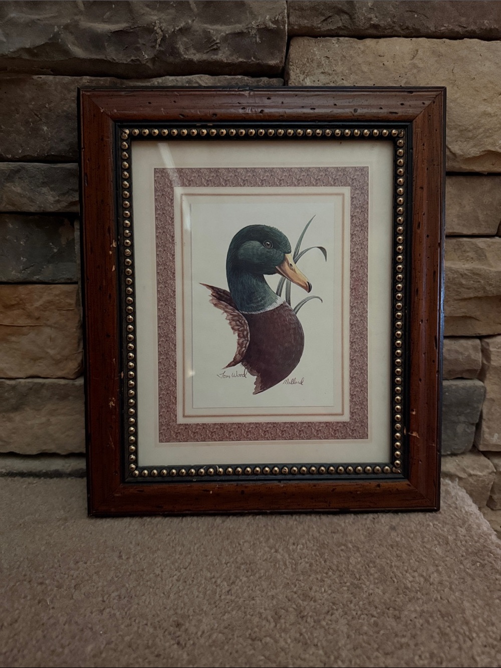 Framed Mallard Duck Print in Wood Frame - Brown, Green